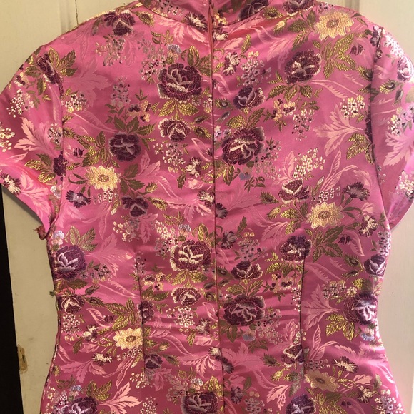 pink oriental jacquard bodycon dress